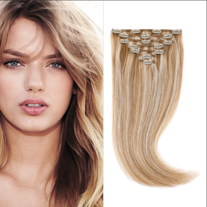 Extensions de cheveux blondes lisses à clipser, cheveux humains Remy, double trame, couverture complète, application facile, cheveux vierges pour femmes, usage quotidien. - Product Image 1