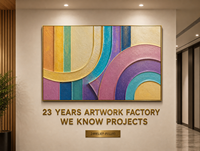 Art mural géométrique à rayures colorées en bas-relief, fait main, texture épaisse, cadre doré, pour hall d'hôtel, boutique, salon, sur mesure, en gros