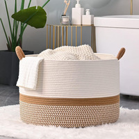 Panier de rangement cylindrique pliable grande capacité en coton tissé 100% avec poignée, écologique, durable, moderne et multifonctionnel