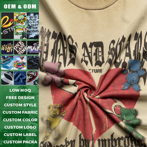 Camiseta de algodón de doble hilo de 275 g, estilo vintage, teñido inverso, con estampado de letras y corazón roto, hombros caídos, corte holgado, unisex - Product Image 3