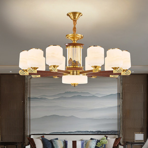 Chinese Style Chandelier All Copper Solid Wood Multi Head Led Living Room <b>Ceiling</b> <b>Light</b> Zen Villa Study Lighting - Product Image 2
