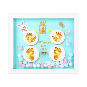 Handmade 100 Ngày Gỗ Khung Ảnh Với Trăng Tròn Tay Và Dấu Chân Thai Nhi Tóc Trên Một Pad Bé Lưu Niệm - Product Image 1