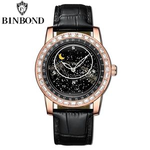 Reloj de Cuarzo de Lujo Binbond 8899, Minimalista, con Diseño de Cielo Estrellado, Resistente al Agua, Luminoso, con Fecha Automática, Correa de Cuero, para Hombre - Product Image 6