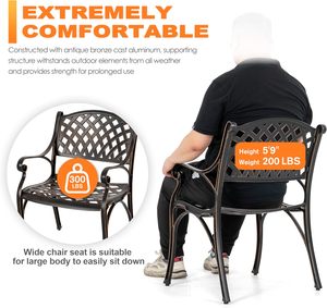 Fauteuil extérieur antirouille en fonte d'aluminium avec dossier en treillis pour patio jardin balcon bistro et salon parc cour utilisation - Product Image 2