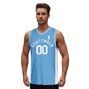 Gilet de basketball respirant 100 % polyester bleu, transfert thermique, style drapeau national personnalisé, grande taille, antibactérien, séchage rapide - Product Image 6