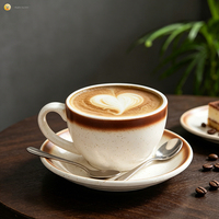 Tasse à Latte en Céramique Rustique Empilable avec Logo Personnalisé, 300 ml, Bord Marron Dégradé, Style Moyen-Orient, Ensemble de Tasses à Café, Vaisselle d'Hôtel