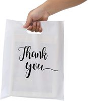 Sacs de courses en plastique personnalisés avec découpe, sacs en plastique en gros, sacs de remerciement en plastique noir, bleu, rose