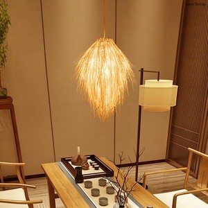 โคมไฟระย้าหวายทำจากไม้ไผ่ธรรมชาติโคมไฟแขวนเพดานหญ้าทะเลสำหรับบ้านไร่ทำด้วยมือสำหรับห้องนั่งเล่นห้องรับประทานอาหาร - Product Image 6