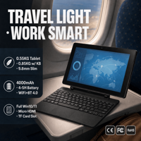 Tablet Windows 10 2-in-1 10,1 Inci 0,55KG Intel Atom IPS Layar Sentuh Kamera 5MP Keyboard Magnetik WiFi BT untuk Perjalanan dan Pekerjaan