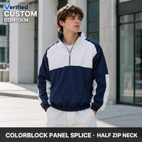 Veste coupe-vent oversize en nylon à demi-zip avec empiècements colorblock bleu marine personnalisée pour homme, style sportif streetwear et extérieur