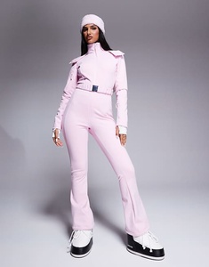Ensemble de combinaison de <span class=keywords><strong>ski</strong></span> d'hiver pour femme, coupe ajustée, design ceinturé, style jambe évasée, capuche garnie de fausse fourrure, blanc - Product Image 6