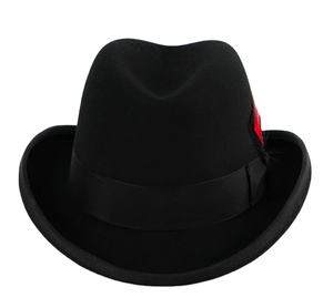 A111802 Chapeau Homburg Jazz en feutre 100% laine avec ruban et plume, unisexe, décontracté, toutes saisons - Product Image 1