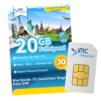 Tarjeta SIM de Viaje 4G 5G 3G para 75 Países del Mundo, 30 Días, 20GB de Roaming, 3 en 1, Física/eSIM, Doble SIM, Sin Llamadas de Voz, Personalizada