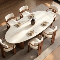 Table à manger en forme de larme, style Wabi-Sabi moderne, en marbre couleur noyer, bois massif, 4 places, pour usage domestique