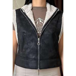 Chaleco corto negro para mujer con bolsillos, de piel sintética, sin mangas, talla M - Product Image 2