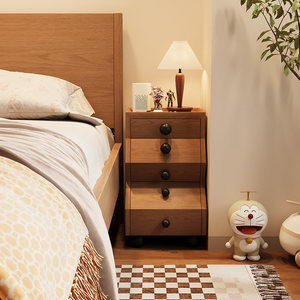 Solid Wood Movable Minimalist Modern <strong>Bedside</strong> <strong>Table</strong> for Home Bedroom Narrow Gap <strong>30cm</strong> Wide Nightstand - Product Image 3