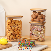 Offre Spéciale 450ml Récipients de stockage des aliments Biscuit Noix Pot carré en PET Bouteille en PET avec couvercle hermétique en bambou