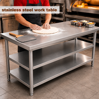 Table de travail commerciale en acier inoxydable à 3 niveaux avec pieds ronds, prix usine 304 201, pour cuisine de restauration