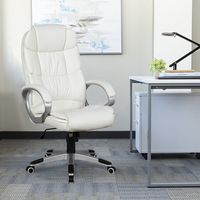 Chaise de bureau pivotante moderne en cuir blanc de haute qualité, ergonomique, réglable en hauteur (350 mm), base en métal, pour la maison ou le bureau