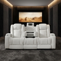 Ensemble de canapés inclinables électriques modernes de luxe en cuir blanc avec télécommande, fonction extensible et structure en bois pour cinéma maison VIP