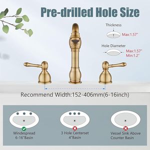 <span class=keywords><strong>Grifos</strong></span> de lavabo de latón antiguo de 8 pulgadas con doble maneta y 3 orificios para montaje en encimera - Product Image 3