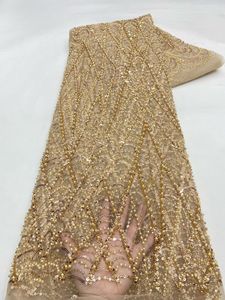 Ni. Ai phong cách mới sọc thiết kế lưới ren Net vải sequin đính cườm ren vải ngọc trai ren với trình tự - Product Image 2