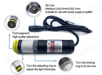DOE Viseur Étanche D20X90mm Focalisable 660nm 5V DC 10mW ~ 200mW Module Laser Rouge pour le Positionnement (avec Support et Adaptateur)