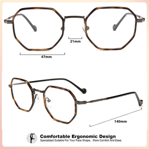 Occhiali Unisex Retrò con Montatura Esagonale in Metallo, Occhiali da Vista Classici con Montatura in Acetato a Tinta Unita ROBO RTM2004 - Product Image 2