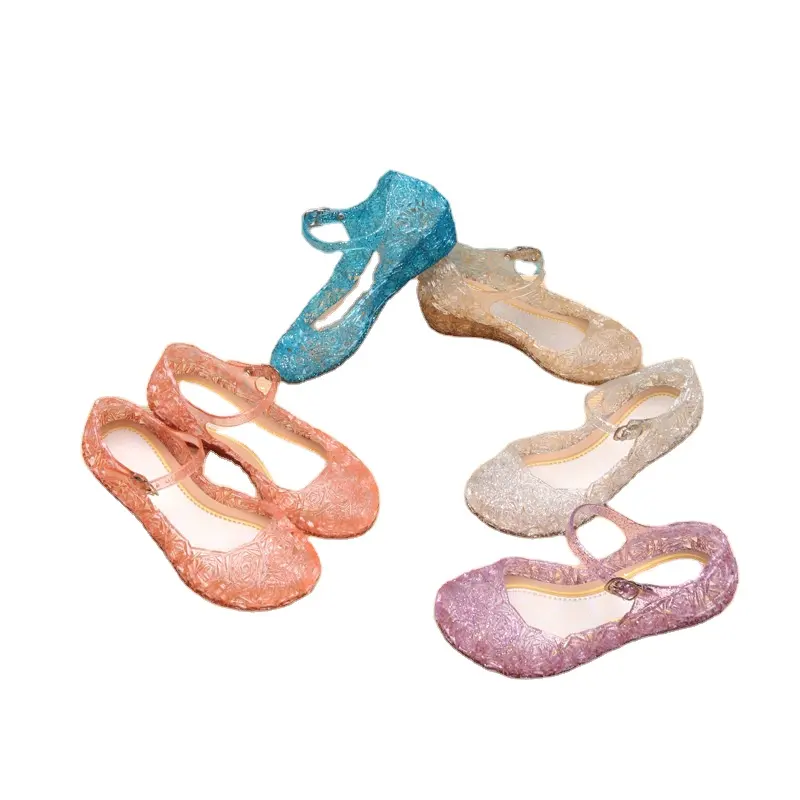 Cheap Price Kids Summer Non-slip Crystal Fashion High Heel Hole Shoes Princess Elsa Bling Bling Jelly Sandals for Girls