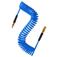 Tuyau d'air en polyuréthane bleu auto-rétractable de 1/4 po x 25 pi avec raccord rapide industriel en laiton et prise pour applications d'outils pneumatiques