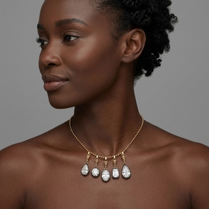 Collier à chaîne de perles plaqué or bicolore avec pendentif pour femme, zircon multi-formes (poire, ovale, rond, baguette), bijoux résistants au ternissement - Product Image 4