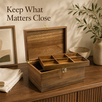Boîte de rangement à bijoux en bois avec plateau à 6 compartiments et loquet verrouillable pour la vanité, la chambre et la commode à usage domestique