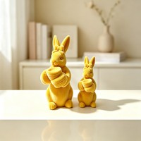 Oster-Deko: Samt-Hasenfiguren-Paar aus Kunstharz für Tischdekoration und als Geschenk
