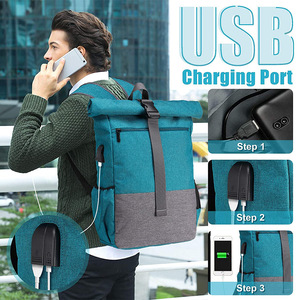 Custom Water-resistant Polyester Anti-theft <b>Roll</b> <b>Top</b> <b>Laptop</b> <b>Backpack</b> Travel Rucksack <b>Backpack</b> - Product Image 4