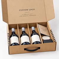 Boîte cadeau à vin en gros à quatre compartiments avec séparateurs ondulés et couvercle imprimé pour collections de dégustation de vins de vignobles