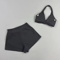 Ensemble de sport 2 pièces pour femme : Soutien-gorge de sport rembourré à col halter et short de yoga à séchage rapide, haute élasticité, idéal pour la gym, la course, le fitness et le cyclisme