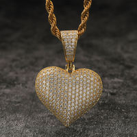 Collier pendentif cœur en laiton grand format style hip-hop avec zircone cubique pour bijoux