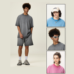 Alta calidad personalizada en blanco lavado con ácido 280gsm algodón de gran tamaño peso pesado gota hombro camiseta recortada camiseta hombres s camisetas - Product Image 3