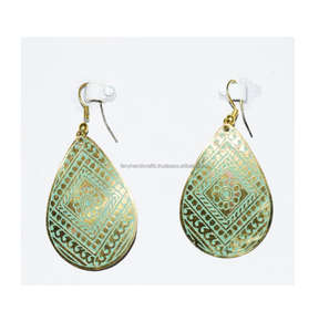 Libya 1995 Gold Plated Turquoise Big Disc Drop <b>girls</b> hammered gold earrings hollow cute summer <b>dresses</b> white earrings 12 mm - Product Image 2