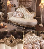 Meubles classiques européens, salon de luxe à la française, chaise longue en cuir champagne