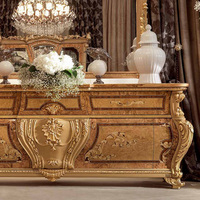 Haut de gamme baroque rétro luxe Royal salle à manger en bois massif sculpture or avec miroir armoire de rangement taille personnalisée
