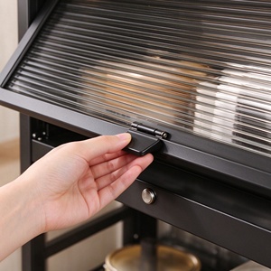 Étagère de cuisine avec paniers doubles en fil métallique, armoire de rangement mobile en métal avec porte à battant, chariot à <span class=keywords><strong>micro</strong></span>-ondes <span class=keywords><strong>sur</strong></span> roulettes - Product Image 2