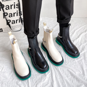Botas <span class=keywords><strong>Chelsea</strong></span> de Otoño para Hombre, Blancas, a Media Pantorrilla, con Suela de Goma Gruesa, con Elevación Interna, Estilo Dr., de Cuero de Microfibra, para Hombres Jóvenes - Product Image 2