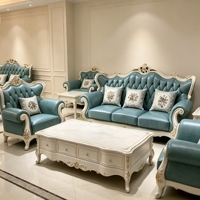 Ensemble de canapés en cuir antique, en cuir de vachette véritable, sculpté à la main, avec feuille d'or et assise rembourrée épaisse, directement de l'usine, pour hall d'hôtel, usine OEM