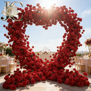 Arco Floreale Realistico in Seta Color Tortora e Albicocca per Decorazione Ingresso Matrimonio, Sfondo Romantico Morbido e Caldo - Product Image 1