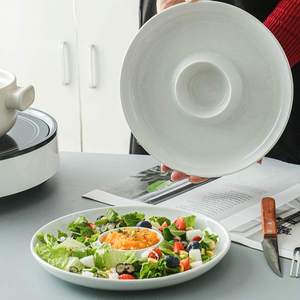Platos de ensalada redondos blancos Plato Chip y Dip Bandeja de cerámica para servir Aperitivo Postre <span class=keywords><strong>Patatas</strong></span> fritas Dip Serving Platter Set OEM - Product Image 4