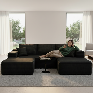 Sofá Modular en Forma de U Extra Grande, Sofá Seccional con Asientos Profundos, Tapizado en Tela de Pana, con Espuma Viscoelástica, <span class=keywords><strong>para</strong></span> Sala de Estar Moderna - Product Image 3
