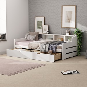 <b>Sofa</b> <b>Bed</b> With 3 Storage Drawers White And Gray <b>Foam</b> Filling Bedroom Living Room Use - Product Image 2