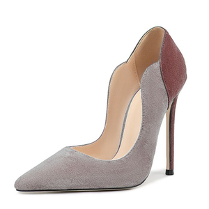Sexy Thin-heeled Women Pointy Toe High Heels Stiletto Pumps Large Size 47 Patchwork Suede Wide Fit Dress <b>Shoes</b> - Product Image 6