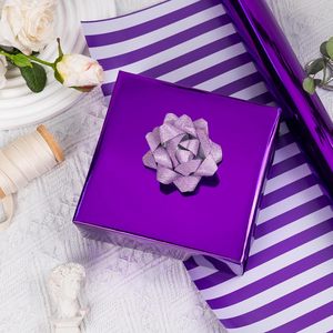 Reversible Purple Wrapping Paper Roll 17 In X 32.8 Ft Metallic Striped Gift <b>Wrap</b> For Birthday Anniversary - Product Image 4